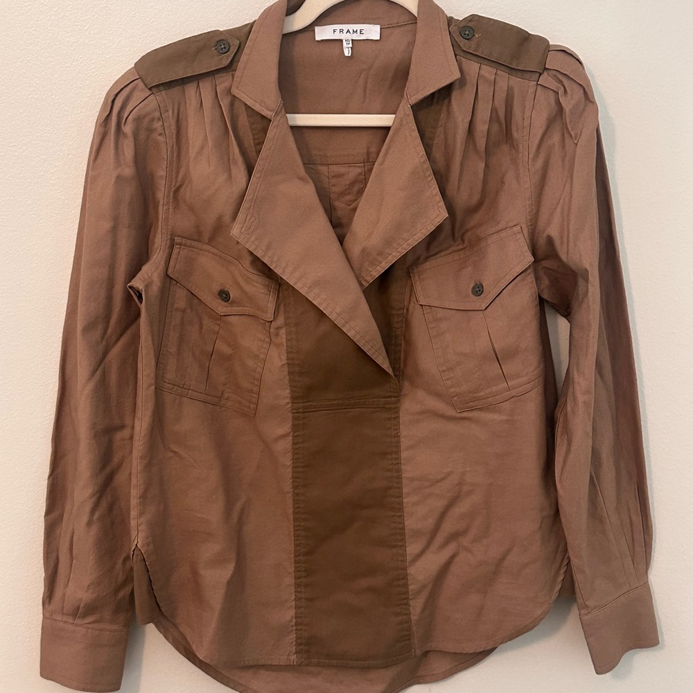 FRAME Panelled Cotton-Twill Safari Shirt XS - Picture 6 of 12
